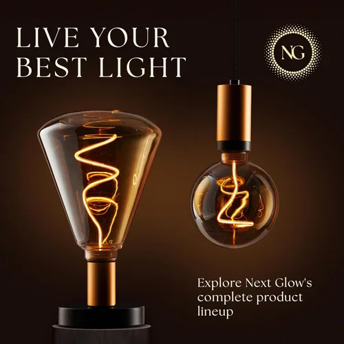 Vista 8 de Next Glow Bombilla LED decorativa Edison de filamento LED – 240 lúmenes, 4.9 W, regulable, 2000 K blanco cálido, base mediana E26 con impresionante