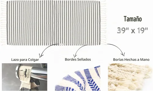 Vista 4 de Bazaar Anatolia Toallas de mano – Juego de 4 39 x 19 pulgadas – Toalla de mano turca a rayas para baño, 100% algodón, cocina, cara, cabello, té
