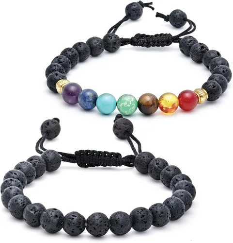 Vista 9 de Pulseras de cristal para mujeres y hombres, regalos de cumpleaños, hechas a mano de 0.236 in con cuentas de piedra para equilibrio de chakras