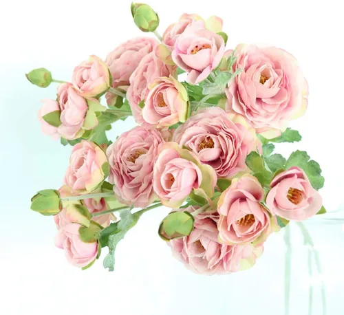 Vista 7 de Htmeing 3 piezas de flores artificiales de ranúnculo flocado, tallos en aerosol para bricolaje, flores de boda, ramos de novia de seda, centros