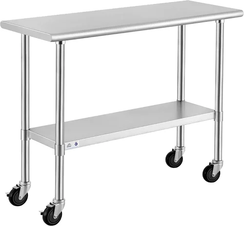 Vista 51 de ROCKPOINT Mesa de acero inoxidable para preparación y trabajo, 14x24 pulgadas; mesa de cocina comercial de metal NSF resistente con estante inferior