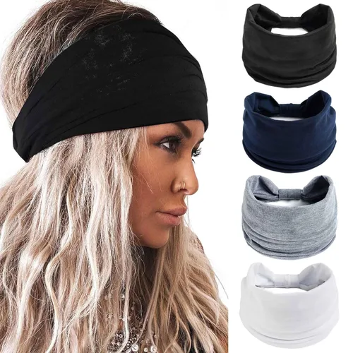 Vista 9 de Acenail Diademas anchas para mujer, turbante bohemio, diadema anudada, floral, elástica, antideslizante, para entrenamiento, yoga, bufandas