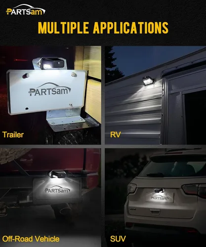 Vista 6 de Partsam Luz de matrícula LED impermeable de 12V CC con luz para placa de licencia, soporte con orificio de drenaje, carcasa de ABS, lente de PC