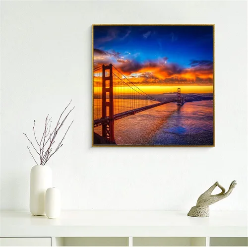 Vista 3 de Impresiones en lienzo carteles del puente Golden Gate San Francisco Sunrise Sunset imágenes artísticas de pared para la decoración del hogar