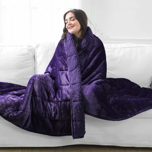 Vista 23 de Aemicion Manta con peso para niños de 7 libras, tamaño individual de 41 x 60 pulgadas, cómoda, suave y esponjosa Sherpa, manta pesada para niños
