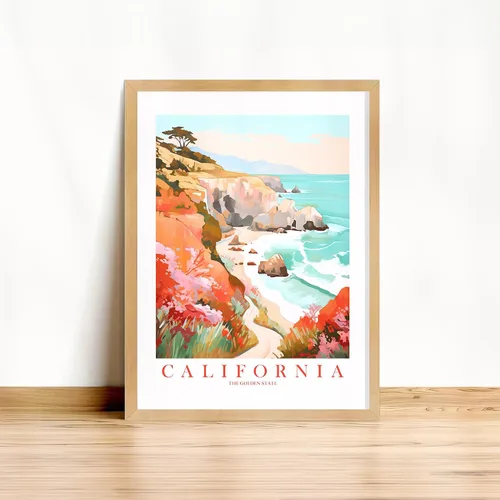 Vista 5 de ColorAndFlair California Travel Print Golden State Souvenir CA Nature Teal Orange Red Wall Art Coastal Landscape Retro Poster (8x10 inches)