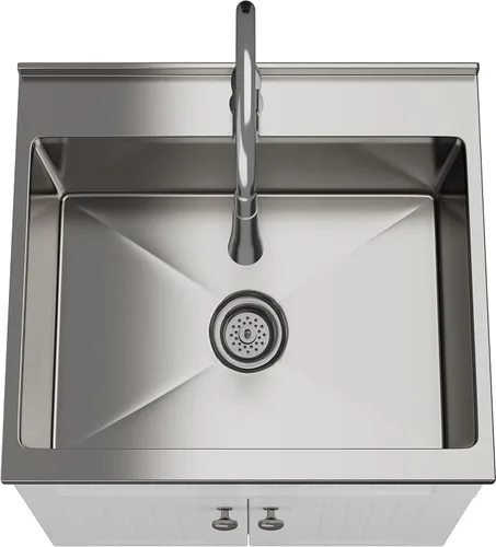 Vista 6 de SIMPLIHOME Beckham - Lavabo y armario de lavandería todo en uno de 24 pulgadas de ancho en acabado blanco puro, gabinete de fregadero de acero