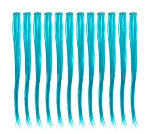 Vista 6 de SWACC 12 extensiones de cabello lacio de un color con clip, para mujer, extensiones de cabello sintético con rayas de color (rubio beige)