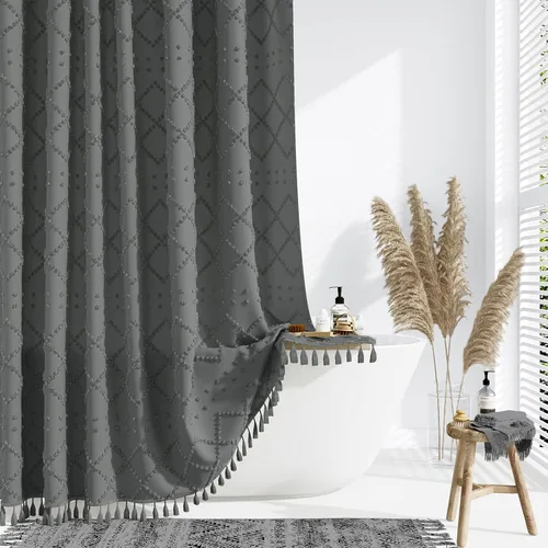 Vista 18 de Dynamene Cortina de ducha de tela de 36 x 72 pulgadas, diseño bohemio, geométrico, a rayas, para baño, juego de cortina de ducha estrecha gruesa