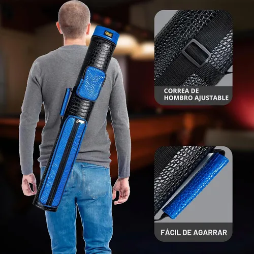 Vista 5 de Estuche para taco de piscina Billmart, Estuche de transporte de palo de piscina duro de 2 x 3, Accesorios para palo de billar Azul
