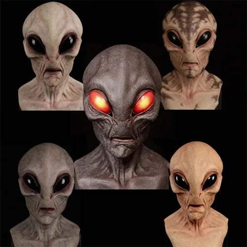 Vista 3 de Máscara de alienígena de látex para disfraz de cabeza completa, disfraz extraterrestre para Halloween, carnaval, fiesta de disfraces