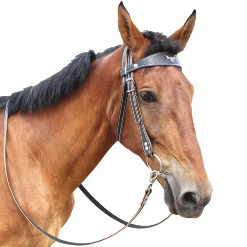 Vista 4 de Brida de cuero para caballos, bridas ajustables para caballos con puntas y riendas de cuero desmontables