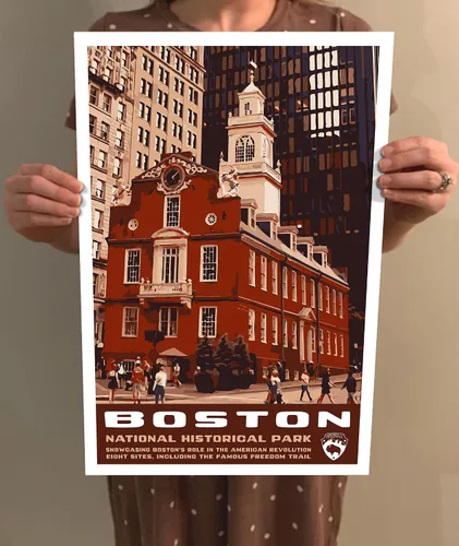 Vista 4 de GO SEE DESIGN Boston National Historical Park - Póster de viaje estilo vintage, 8 x 10, 12 x 18, 18 x 24, 24 x 36 pulgadas, 4 x 6 pulgadas