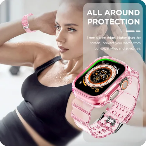 Vista 58 de DABAOZA - Correa transparente compatible con Apple Watch con estuche protector, correa deportiva de TPU con brillo para mujeres y hombres