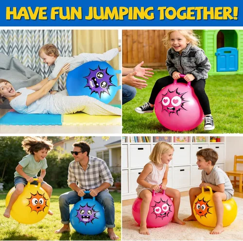 Vista 7 de Hymaz Pelota de tolva para niños de 3 a 6 años, paquete de 3 bolas inflables con asa, pelota inflable para saltar saltando, juguetes de salto
