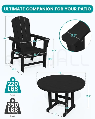 Vista 4 de SERWALL Juego de sillas de comedor Adirondack para exterior, conjunto de 2, sillas de patio de HDPE resistentes a todo clima, color negro