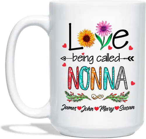 Vista 11 de Love Being Called Gigi Tazas de té y café – Tazas de cerámica Gigi personalizadas – Regalo para nietos – Tazas de flores – Cerámica blanca de 11 oz