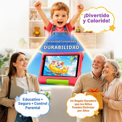 Vista 4 de Tableta para niños de 8 pulgadas, Android 15, Octa-Core 12 GB de RAM + 64 GB de ROM, tableta para niños pequeños con WiFi 6, control parental