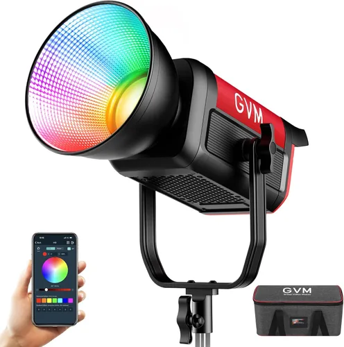 Vista 10 de GVM - Kit de iluminación continua de luz de estudio LED de 200 W para control de red de malla Bluetooth/DMX, 45400lux/3.3 ft con grabación de video