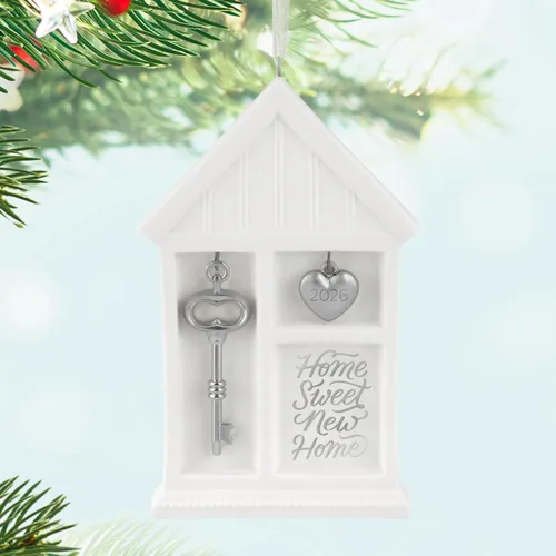Vista 3 de Hallmark Keepsake Adorno de Navidad 2026, Home Sweet New Home 2026, porcelana y metal, regalos de inauguración de la casa