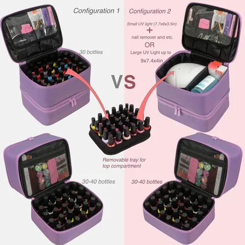 Vista 3 de ButterFox Estuche organizador de esmalte de uñas con capacidad para 60 botellas, se adapta a lámpara de uñas, almacenamiento de doble capa