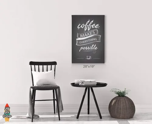 Vista 3 de HB Art Design Arte de pared con texto en inglés «Coffee Makes Everything Possible», estilo retro, arte para pared, cafetería, decoración de pared