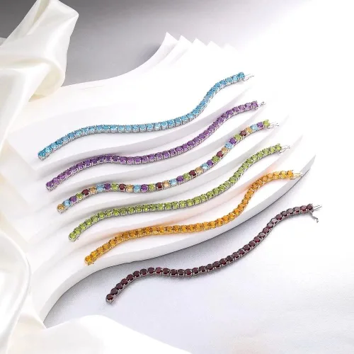 Vista 6 de Supermodel Pulsera de tenis clásica de plata de ley 925 de 0.197in con citrino natural Siwss azul topacio peridoto bhodolita amatista para mujer