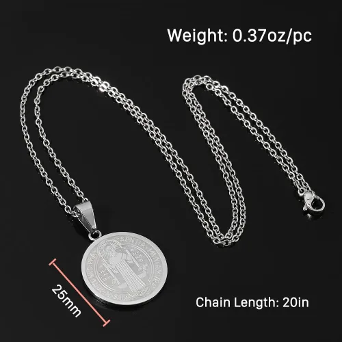 Vista 5 de rongji jewelry Collar de medallas de San Benito collar de medalla de San Benito de acero inoxidable para hombres y niños regalo religioso de 20