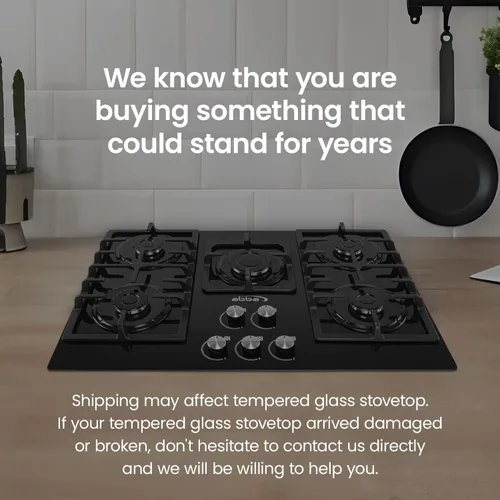 Vista 8 de ABBA - Placa de cocina de gas de 30 pulgadas con 5 quemadores sellados, superficie de vidrio templado con quemadores SABAF, estufa de gas natural
