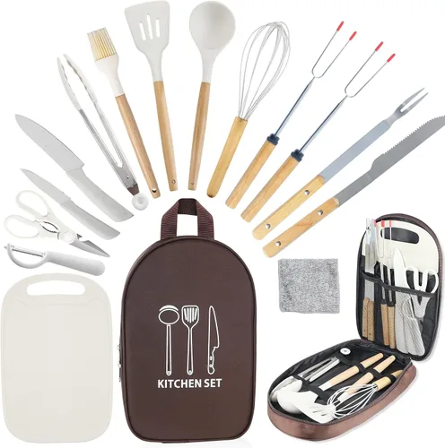 Vista 13 de Accesorios de camping, juego de utensilios de cocina, juego de utensilios de cocina portátiles para campamento al aire libre, equipo esencial