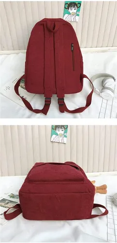 Vista 2 de YUESUO Mochila grande de pana Kawaii con bonito colgante de oso vintage para niña, estudiante, mochila escolar, Beige, Classic