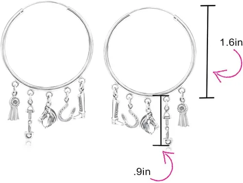 Vista 4 de Western Jewelry Blue Ribbon Horse Riding Boot Horseshoe Dangle Multi Charms Cowgirl Equine Gift Equestrian Big Horse Hoop Earrings Bracelet Cuff
