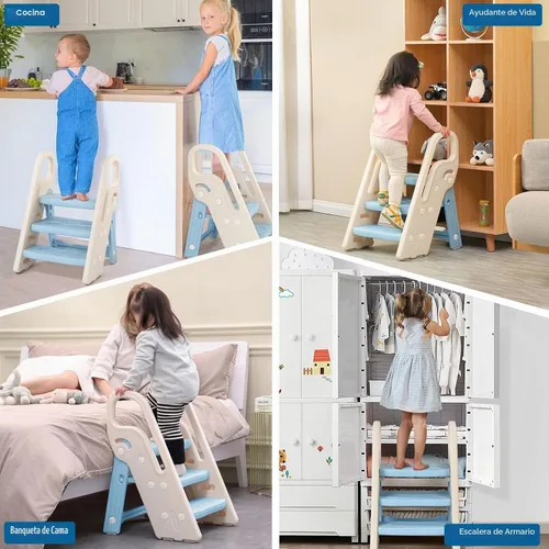 Vista 4 de Onasti Taburete plegable para niños pequeños para lavabo de baño, taburete ajustable de 3 pasos para niños, taburete de entrenamiento para orinal