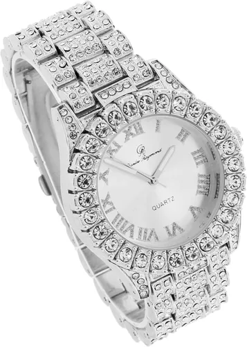 Vista 4 de Reloj de mujer con bisel grande de rocas, esfera de color con números romanos, totalmente cubierto en cristales - ST10327LA