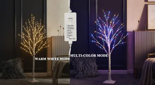 Vista 5 de LITBLOOM Árbol de abedul iluminado con ramas enchufables con 8 funciones, de 4 pies, 200 luces LED blancas cálidas y multicolor para decoración