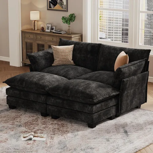 Vista 20 de KKL Sofá Cama Seccional Modular Grande de 91.3", Sofá Cama Convertible en Forma de J/L de 6 Plazas Sofá Nube con Otomana, Sofás Seccionales