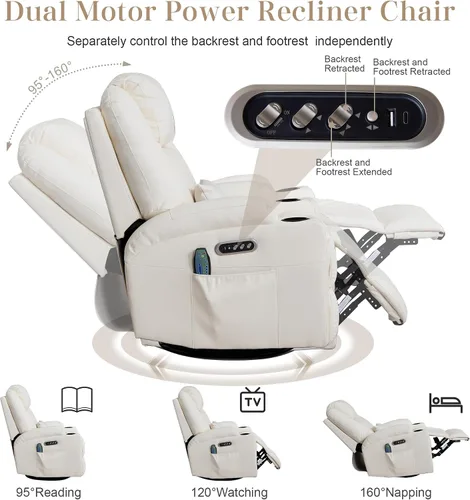 Vista 3 de AHMED Silla reclinable giratoria de doble motor, color beige, juego de 2