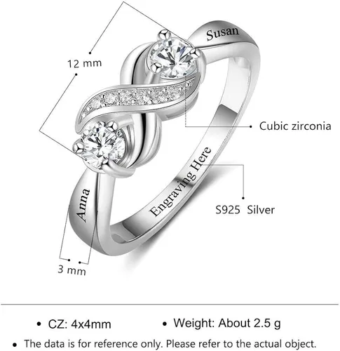 Vista 6 de Tian Zhi Jiao Anillos de compromiso personalizados con infinito para su personalización, 2 anillos de imitación para madres grabados con 2 nombres