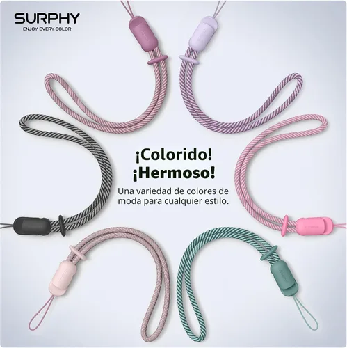 Vista 6 de SURPHY Paquete de 3 correas de muñeca para teléfono con lengüeta de sujeción para teléfono celular, correa para teléfono celular, correa para A