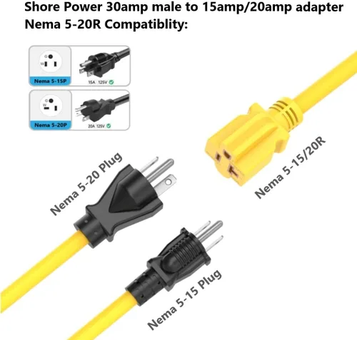 Vista 5 de Adaptador de corriente Marine-Shore de 1 pie de 30 amperios a 15 amperios
