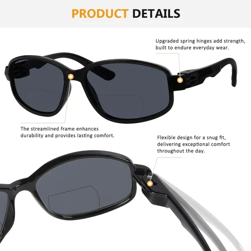 Vista 2 de BFOCO Gafas de sol bifocales con bisagras metálicas y sin tornillos para hombre - Sports Bifocal Sunnies (negro brillante) +1.00
