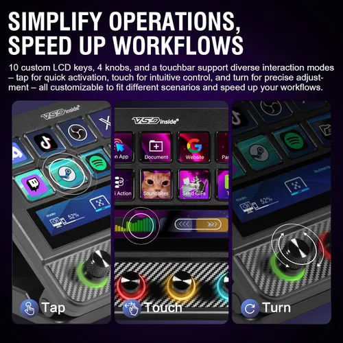 Vista 5 de Teclado Macro, Controlador de Deck de Transmisión, Mesa de Sonido con Teclas Programables, Teclado de Accesos Rápidos USB para Juego en Streaming