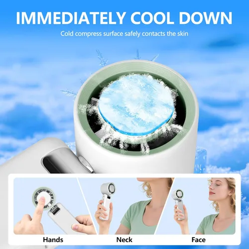 Vista 3 de Ventilador de mano portátil con enfriador de hielo, velocidad ajustable (1-100) Ventilador personal recargable de 5000 mAh con 13500 RPM