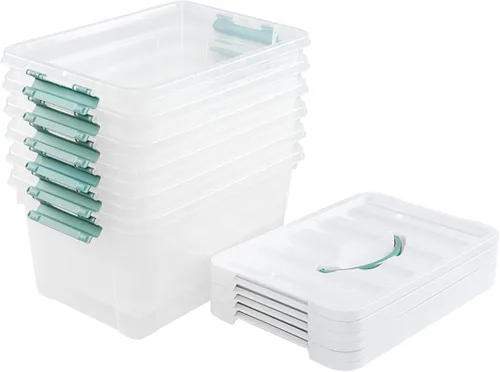 Vista 2 de Caja transparente de 14 cuartos de galón con tapa y asa, bolsa de almacenamiento de plástico juego de 6
