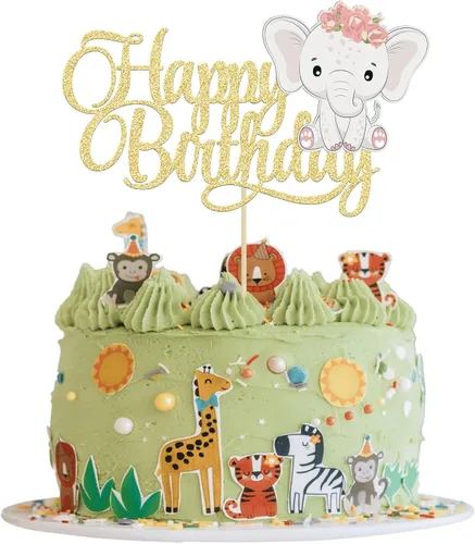 Vista 12 de Gyufise 1 pieza de decoración de pastel de bebé con purpurina dorada para baby shower, elefante para pasteles, decoración para recién nacidos