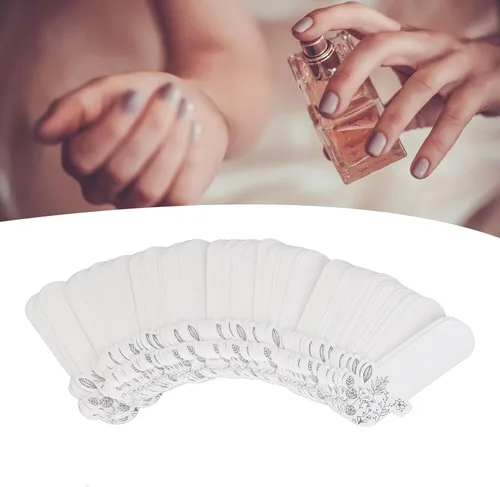 Vista 2 de 100 tiras de prueba de perfume, papel de prueba para aromaterapia, pruebas de fragancia, pruebas de alcohol esencial, tiras de prueba de perfume