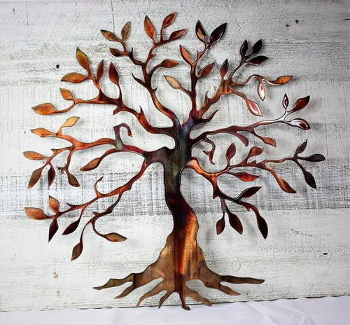 Vista 2 de Decoración de pared de metal con árbol de olivo, diseño del árbol de la vida, para el hogar