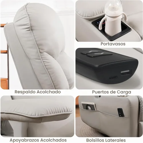 Vista 7 de SUNWAVE Power Nursery Rocking Chair with Adjust Armrest & Smart Cup Holder Gris