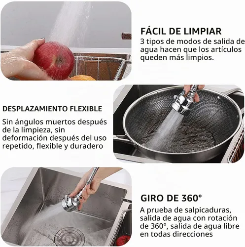 Vista 6 de 3 Piezas de Cabezal de Grifo de Cocina Aireador, Extensión de Grifo Ajustable de 3 Modos Giratoria de 360 Grados Cabezal de Grifo de Cocina