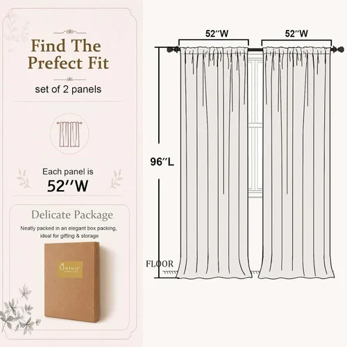 Vista 4 de OWENIE White Sheer Curtains 96 Inches Long 2 Panels for Living Room 52 Wide